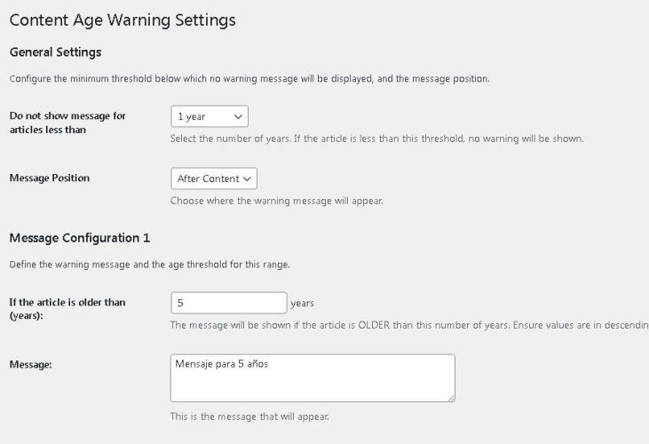 Content Age Warning Wordpress Plugin