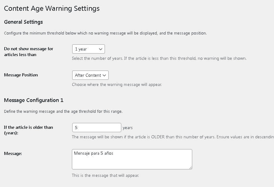 Content Age Warning WordPress Plugin
