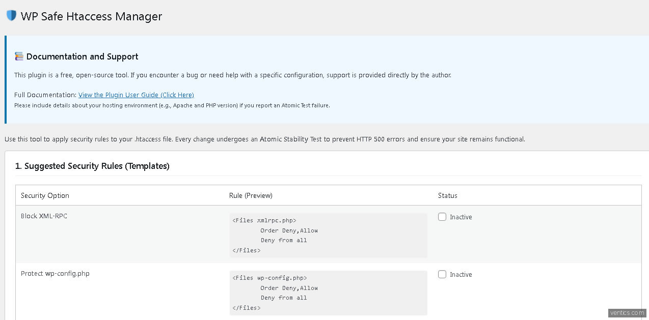 WP Safe Htaccess Manager